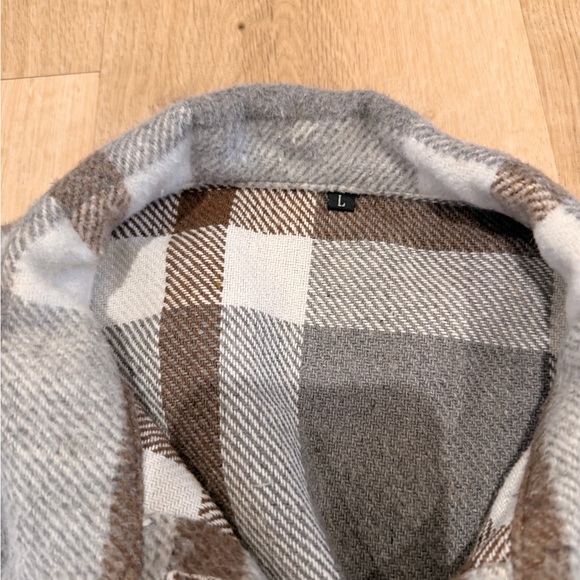 Plaid Button-Up Shirt in Gray and Brown - Picture 2 of 3